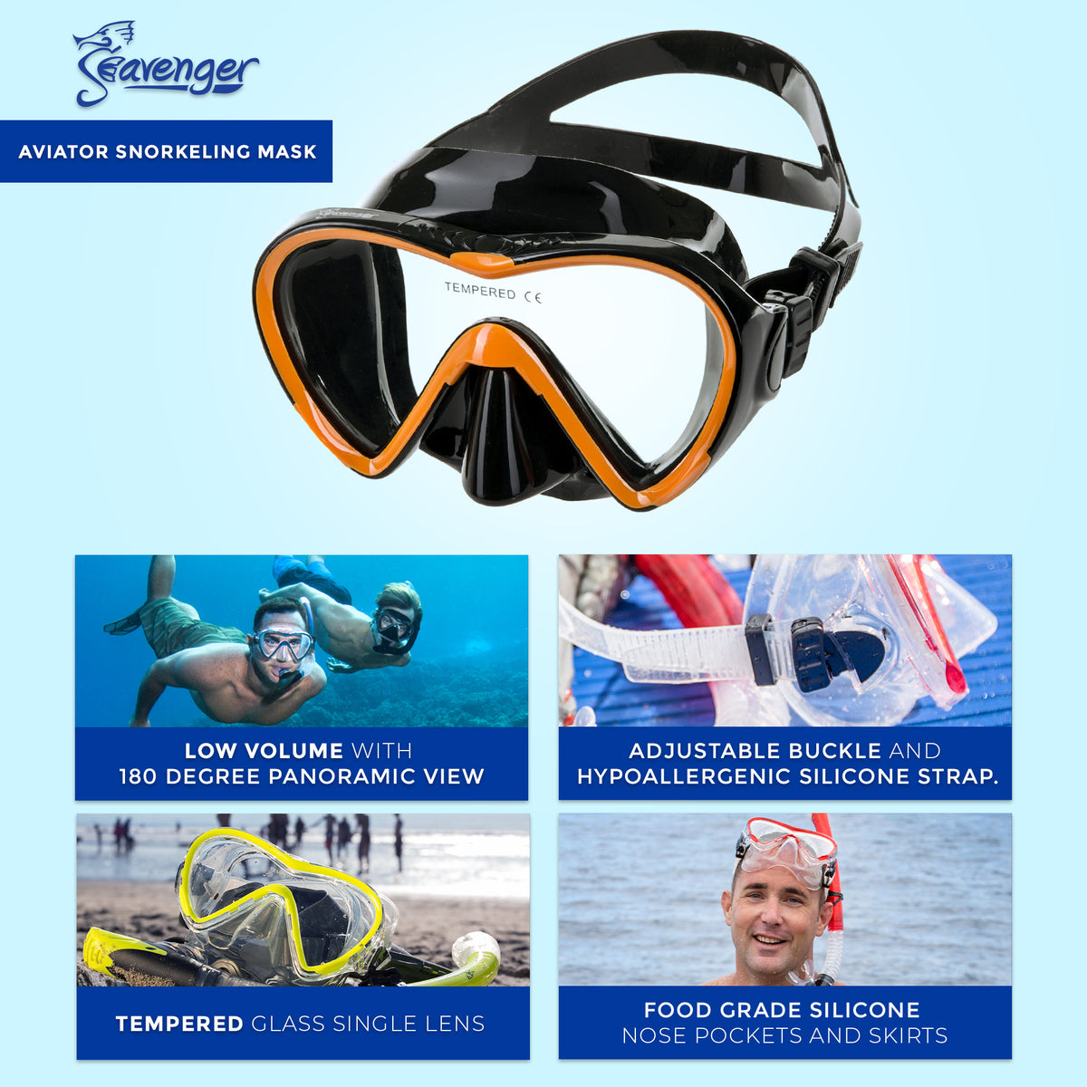 Aviator Diving Snorkeling Set, Kids store and Adults (Cobalt, Large and Extra Large)