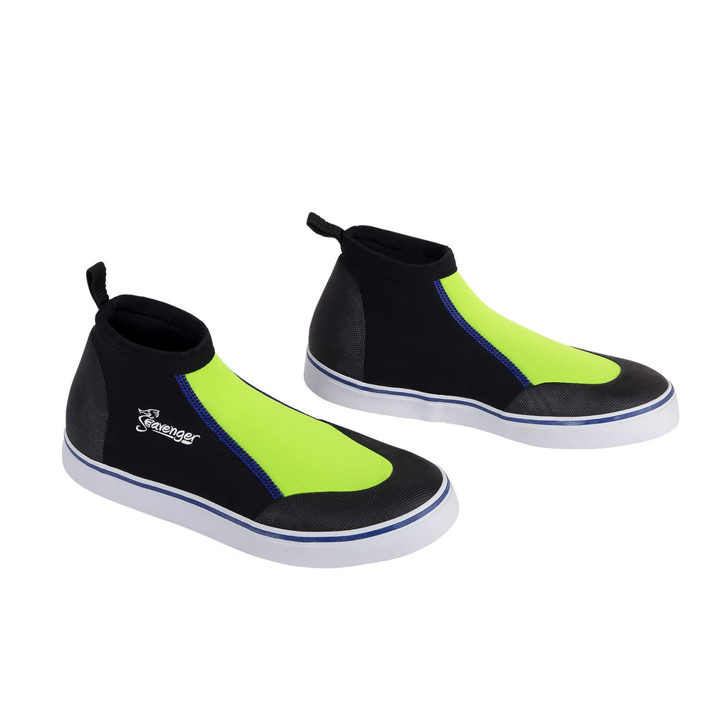 short slip on scuba shoes with a neon yellow panel