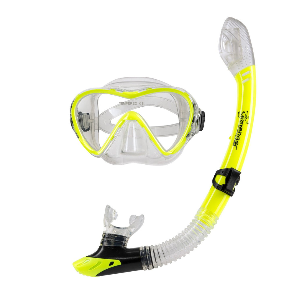 yellow dive mask and snorkel set