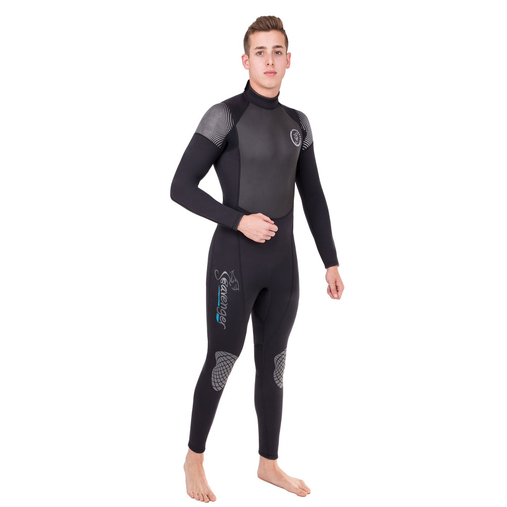 Men's black surfing wetsuit with a sharkskin chest