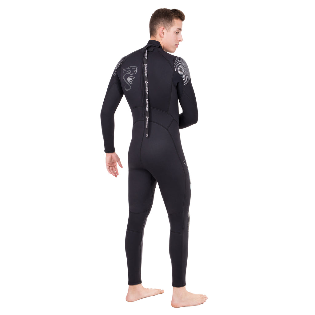 Men's black surfing wetsuit with a sharkskin chest