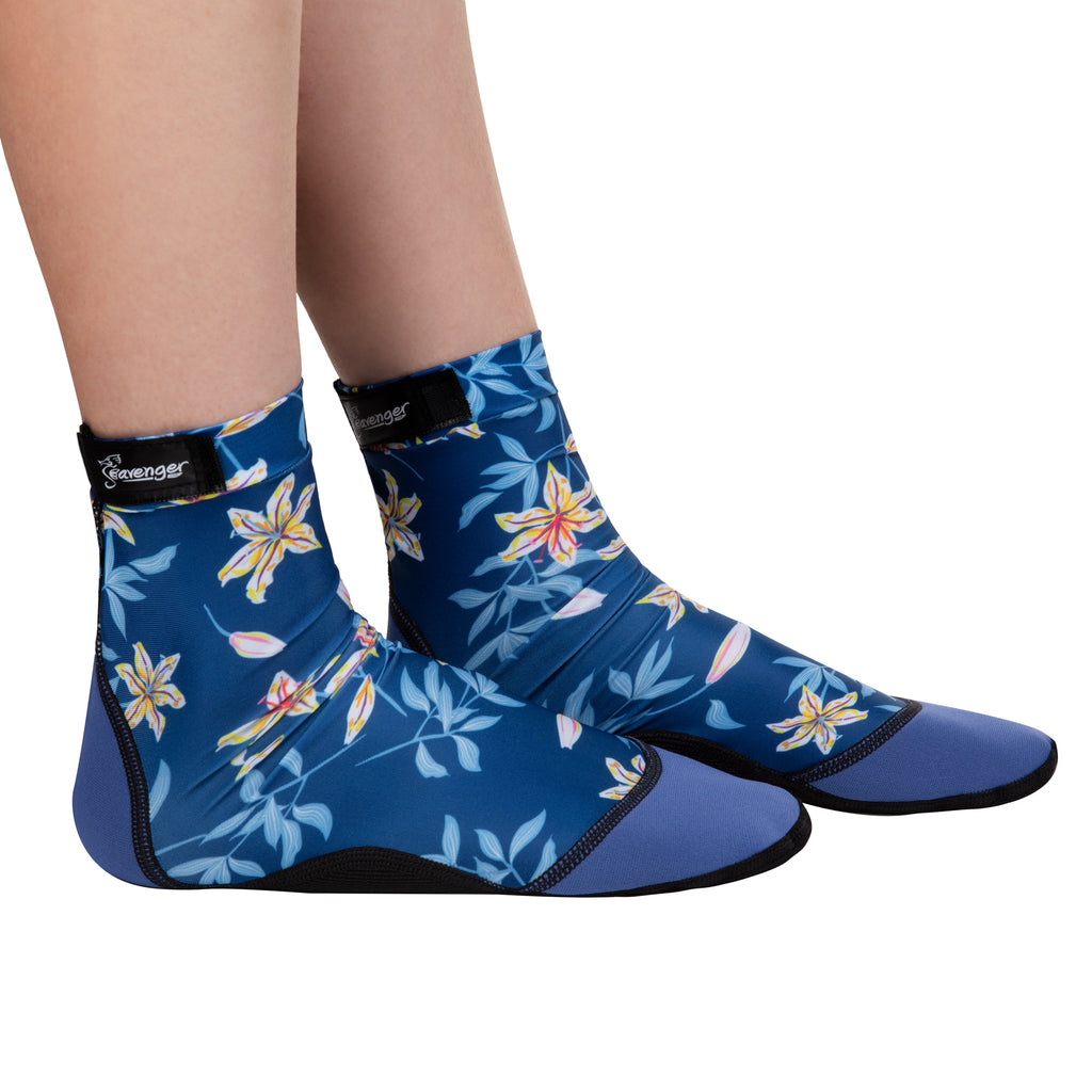 dark blue floral beach socks for sand soccer or volleyball