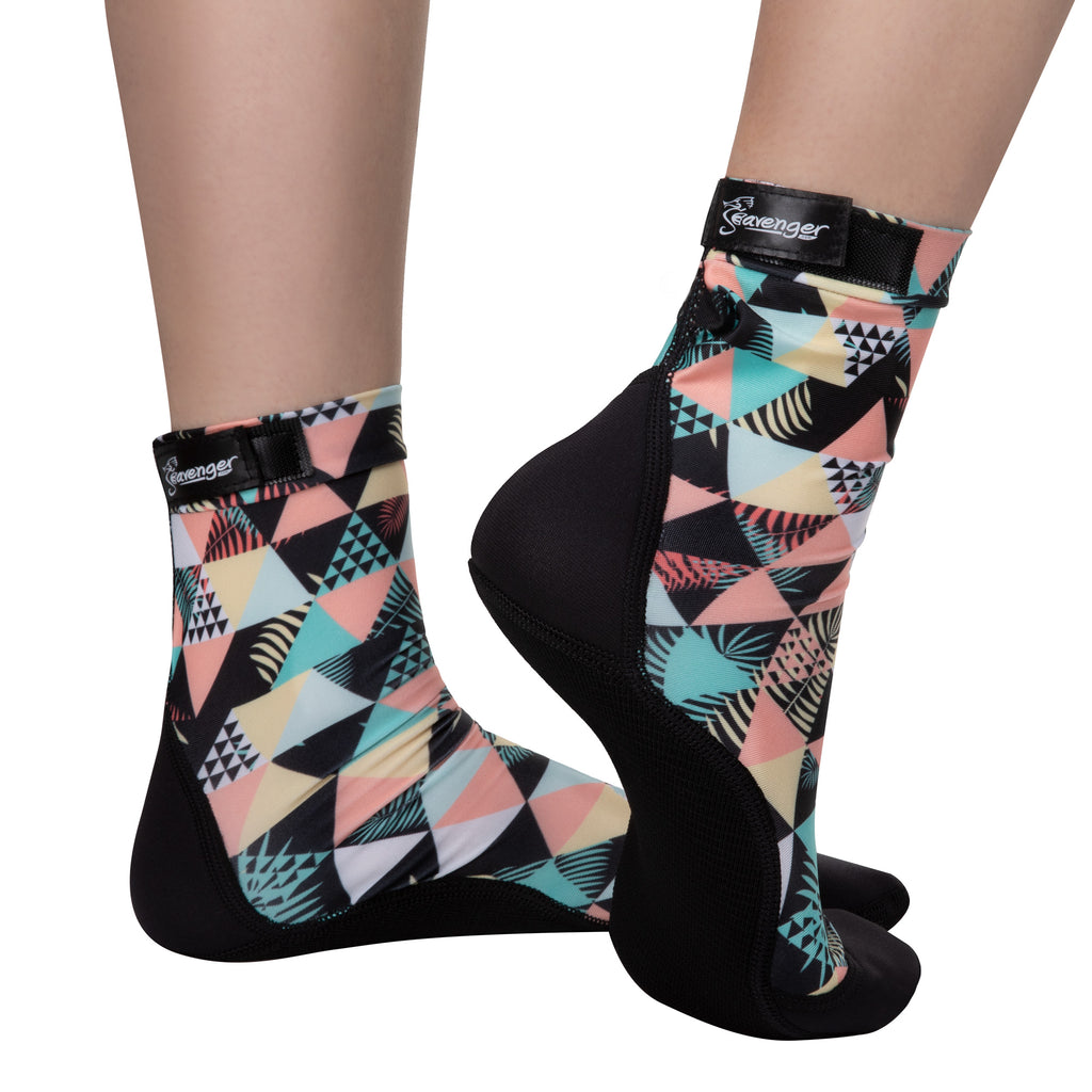tall beach socks with a geometric pattern for sand volleyball and soccer