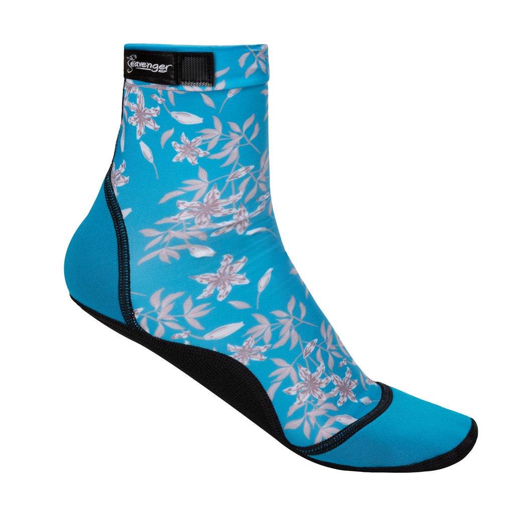 Teal floral beach socks for sand volleyball and soccer