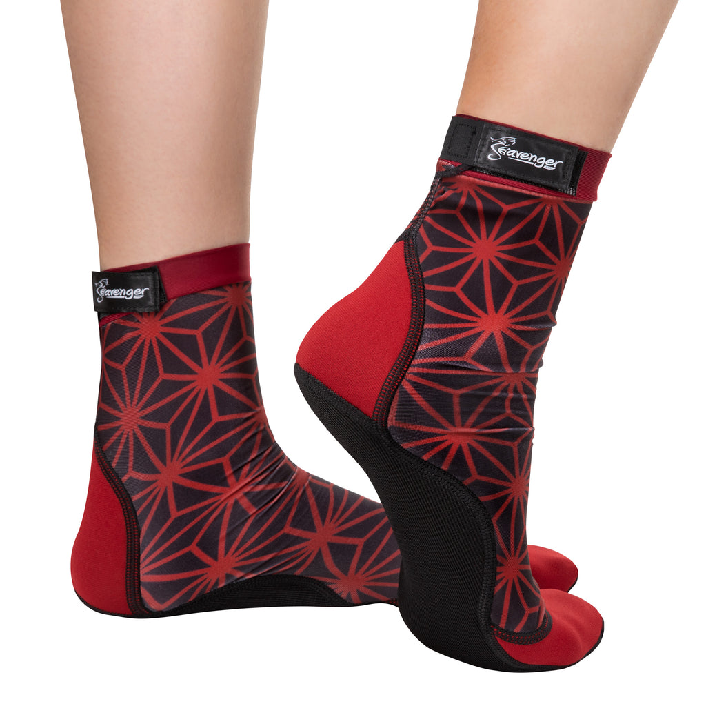 tall beach socks with maroon pattern for sand volleyball and soccer