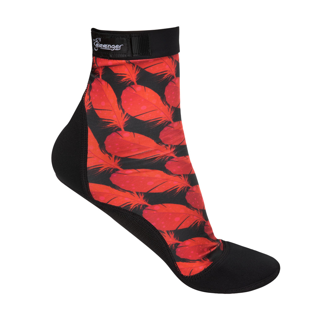 tall beach socks with a red feather pattern for sand volleyball and soccer