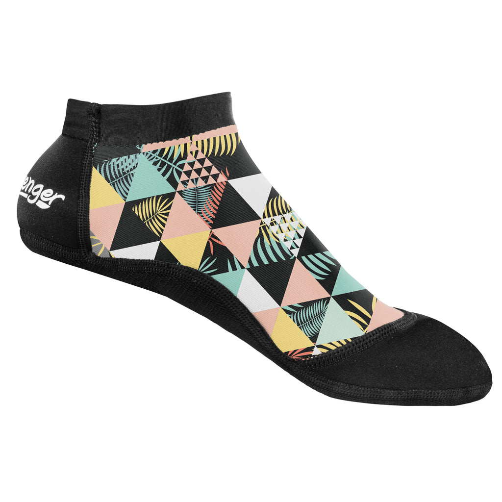 short beach socks with geometric palm pattern for sand volleyball and soccer