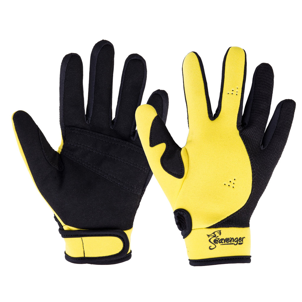 yellow neoprene dive gloves