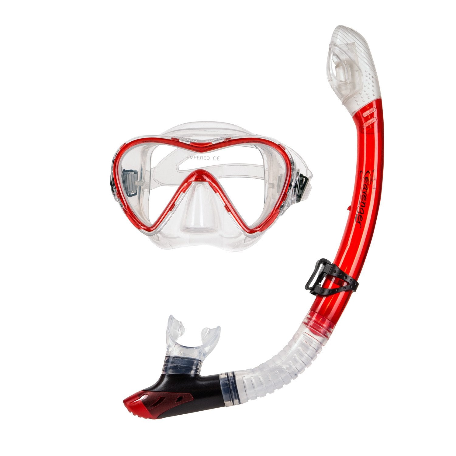 goggles and snorkel Seavenger Snorkeling Mask & Dry Top Snorkel Set Red